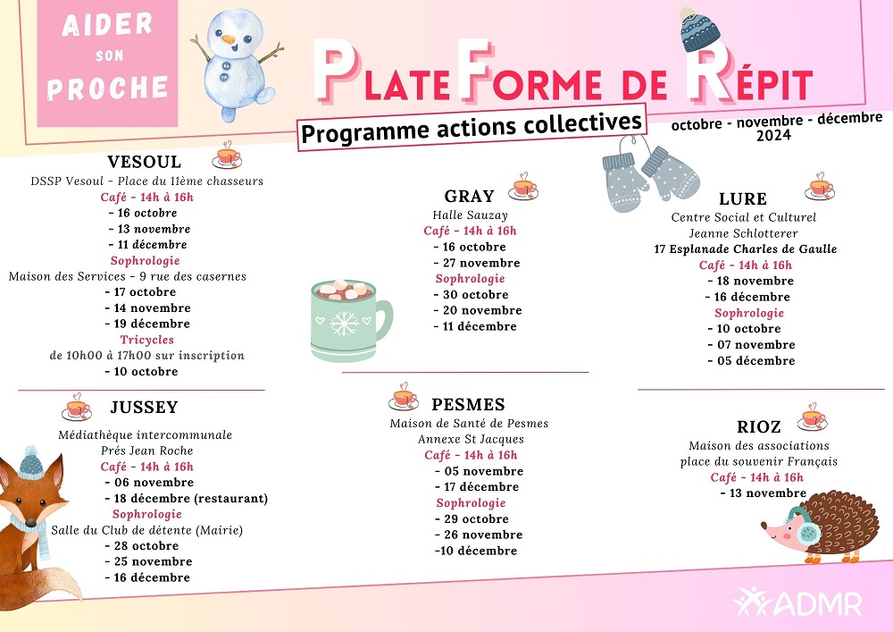 Programme Plate forme de Répit Haute Saône action collective aidant pendre du temps pour soi café aidant sophrologie